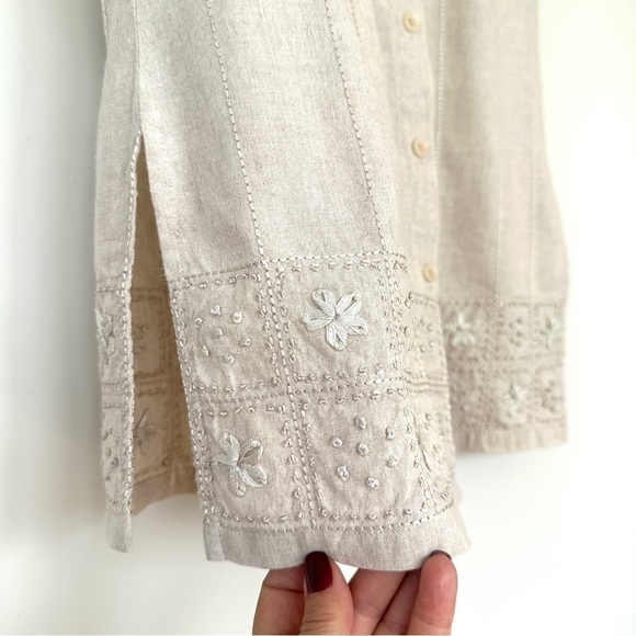 Talbots button down shirt, sleeveless with mandarin  collar, Irish linen - Picture 7 of 8